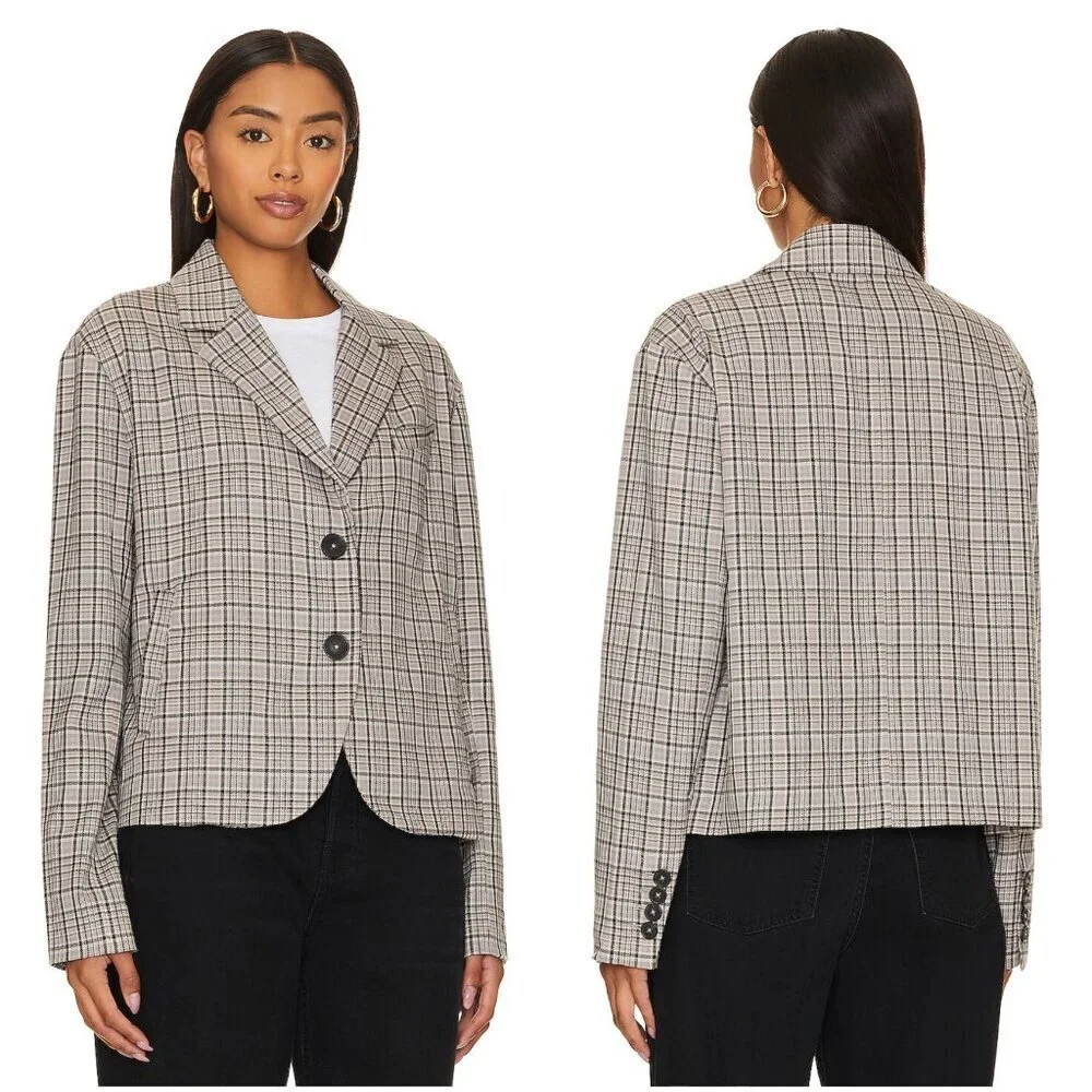 Free People We the Free Cali Oversized Plaid Blazer in Neutral Combo XL NWOT